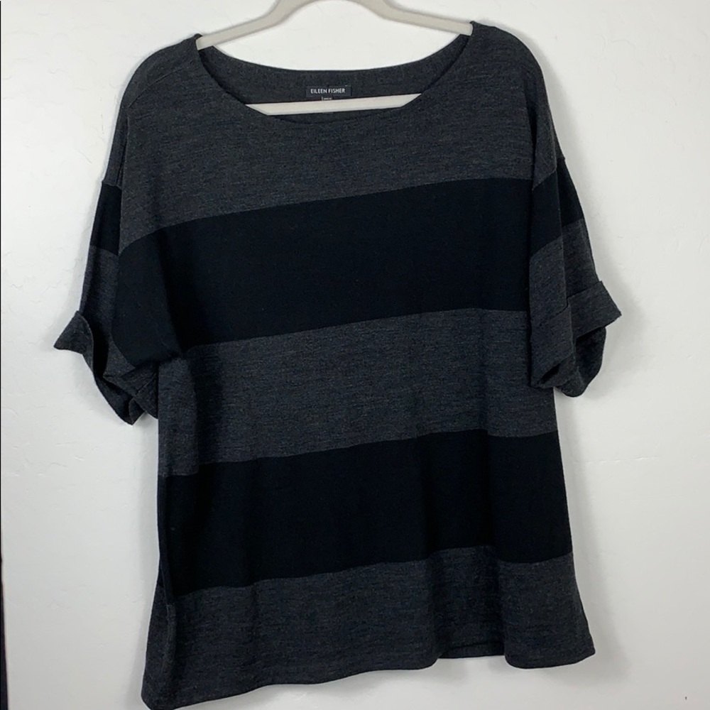 Eileen Fisher Black/Grey Merino Wool Sweater xl